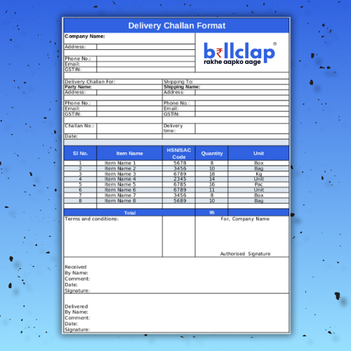 Delivery Challan Format