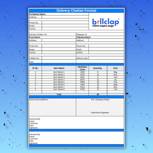 Delivery Challan Format