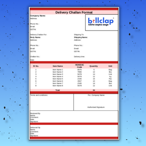 Delivery Challan Format